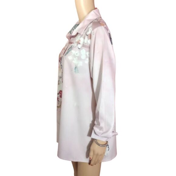 New without tag, pink, floral button down long sleeve blouse - Picture 4 of 8